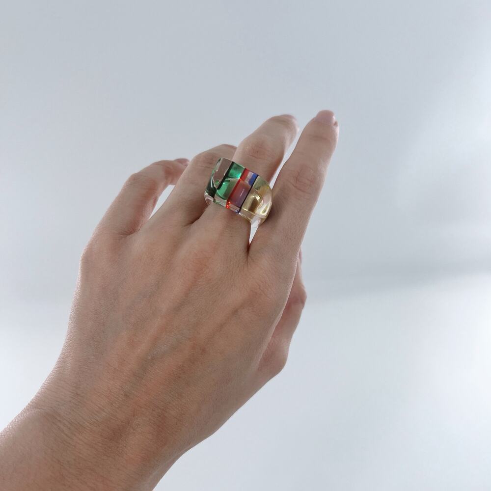 Vintage 70s Rainbow Lucite Ring Size 7